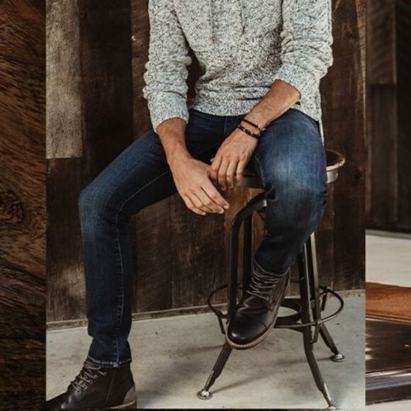 Outpost Makers Buckle Factory Distressed Button Fly Slim Straight Leg Jeans - Picture 2 of 16